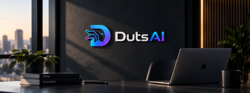 DUTS AI branding in a premium workspace